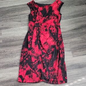 Red and Black Pleated Sheath Midi Dress